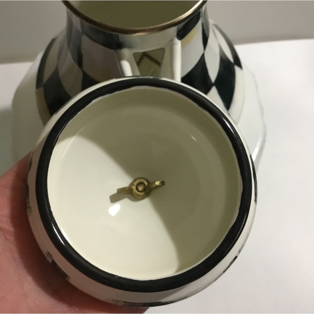 NWOT MacKenzie-Childs Courtly Check Enamelware tea coffee pot - Picture 9 of 16